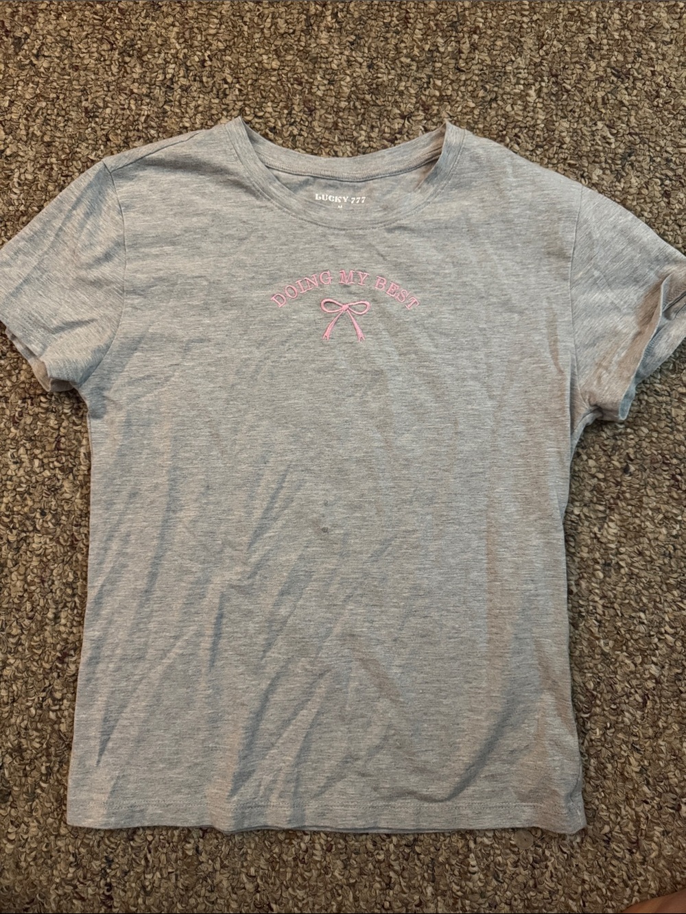 Lucky Brand Gray Short Sleeve Tee with Pink Embroidery